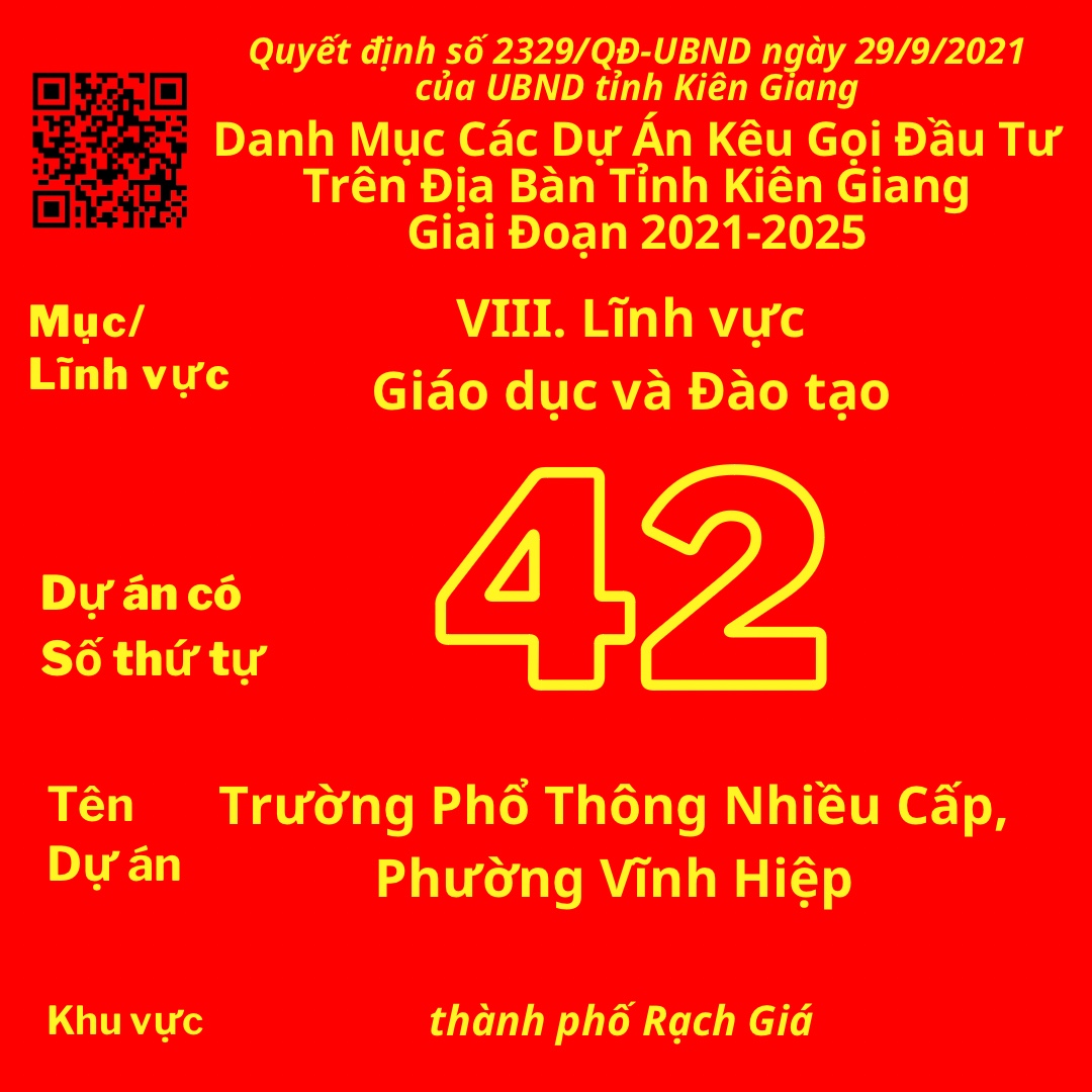 Dự Án Có Số TT 42: Trường Phổ Thông Nhiều Cấp, Phường Vĩnh Hiệp