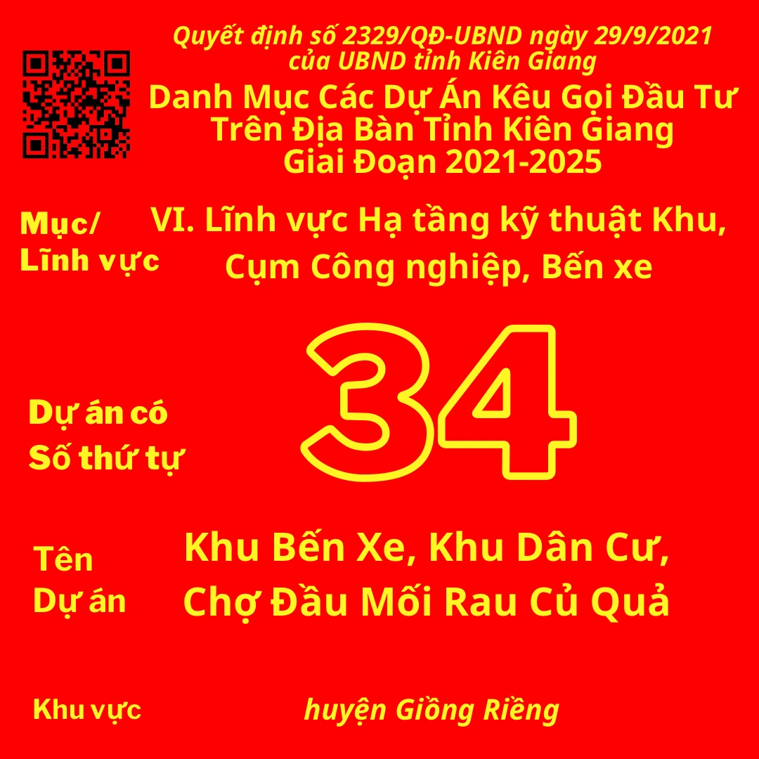 Dự Án Có Số TT 34: Khu Bến Xe, Khu Dân Cư, Chợ Đầu Mối Rau Củ Quả