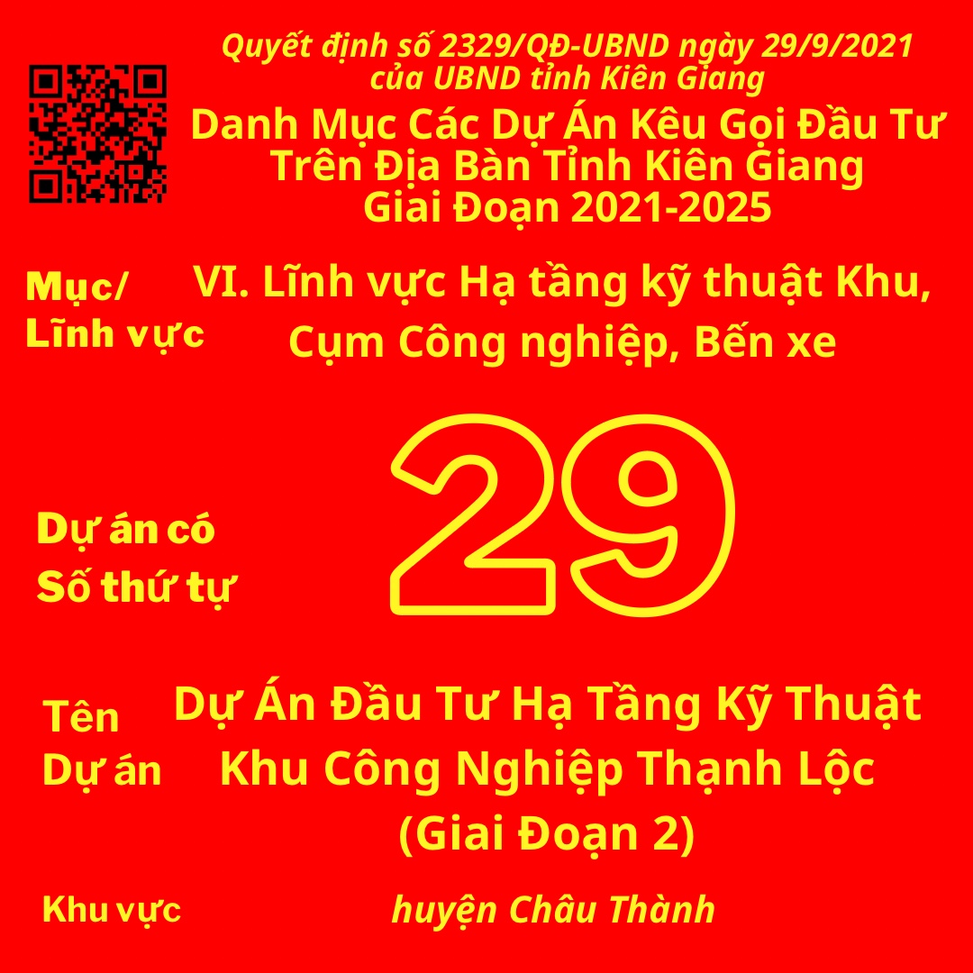 Dự Án Có Số TT 29: Dự Án Đầu Tư Hạ Tầng Kỹ Thuật Khu Công Nghiệp Thạnh Lộc (Giai Đoạn 2)