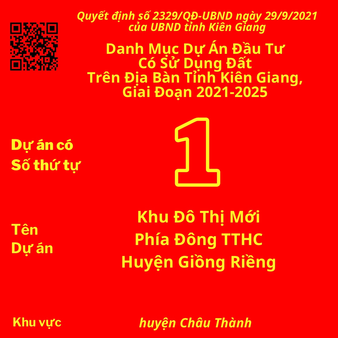 Dự Án Có Số TT 1: Khu Đô Thị Mới Phía Đông TTHC Huyện Giồng Riềng